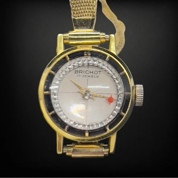 Vintage Brichot 17 Jewel Swiss Manuel Wind Watch & Gold Mesh Band